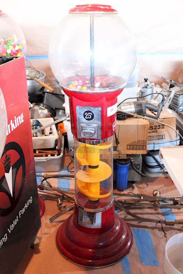 OFFICIAL! World Famous Magic Gumball International 5ft Large Spin and Drop Commercial Gumball Machine with Stand - Quarter Activated, Classic Red. TESTED! Works Perfect. Bowl & Housing Are Made From High Impact Clear As Crystal Fiber Glass. - Image 2 of 5