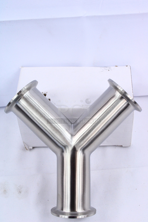 NEW – NEVER USED!! Glacier Tanks  1-1/2” Tri-Clamp True Wye. Wyes offer an evenly Divided Bi-directional Splitter, or Dual Flow Combiner. 6-1/2x 2”x 6-3/4”  - Image 2 of 6