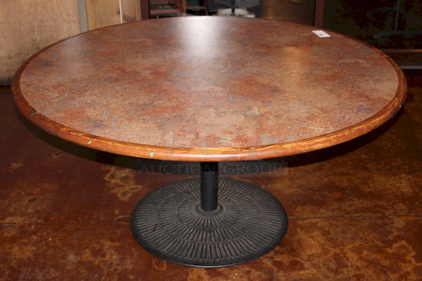 FAMILY SIZE! Large Round Wood Table Top With Heavy Duty Weighted Round Table Base. 
60x30 - Image 2 of 6