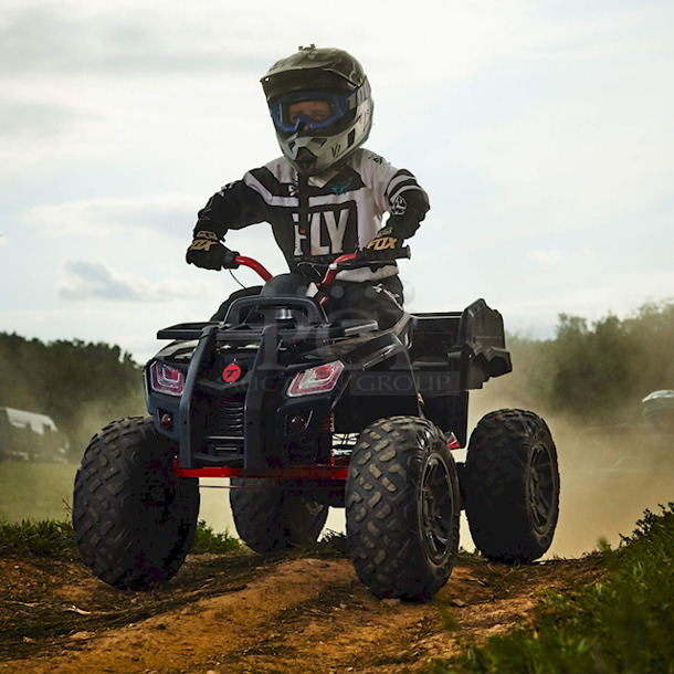 SUPER RAD! Huffy Torex ATV Kids 24V 4 Wheeler Electric Ride On Quad. Features: Full Steel Frame, LED Headlights, "No Puncture" Tires, Working Rear Dump Truck Bed, 24v Battery With Charger PLUS MORE!!  - Image 4 of 9