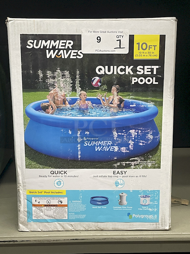Summer Waves 10ft Quick Set Pool. Includes: Pool, Cartridge Filter Pump, Type D Filter Cartridge. 
