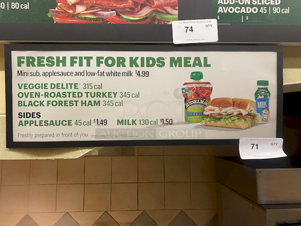 NICE! Magnetic Menu Board. Easily Attach This Board to Any Magnietic Surface Using Magnets On Top off The Menu Board. Easily Change Out Menus By Removing The Magnetic Outside Boarder. 

24-3/4x9 - Image 1 of 3