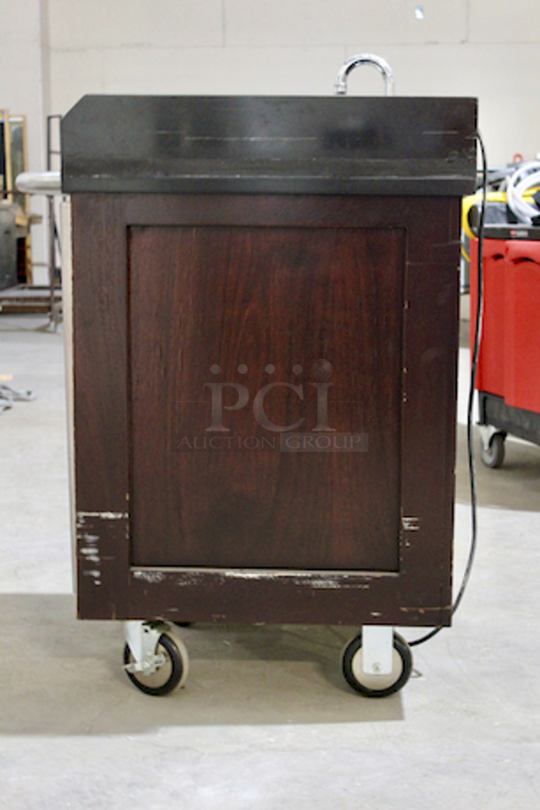 OUTSTANDING! Marble Top Mobile Hand Sink W/Hot Water Booster, Clean and Gray Water Tanks and, Hand Towel Dispenser On Door. On Commerical Casters. 26-1/8x30-1/2x40 - Image 6 of 9