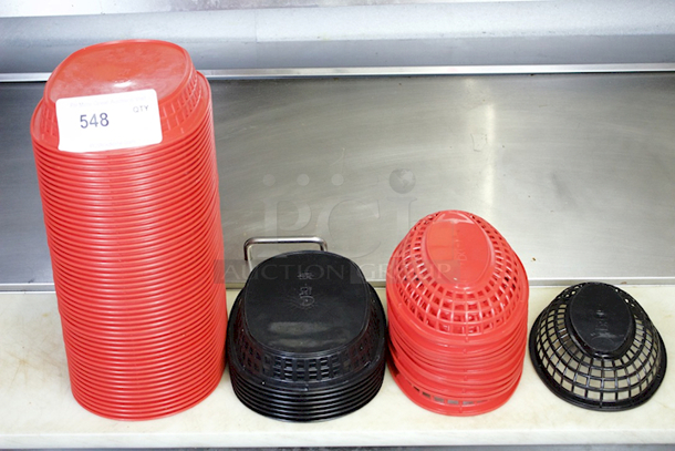 Stacks Of Red & Black Plastic Food Baskets, Various Sizes.  - Image 1 of 2