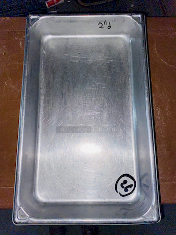 EVERYTHING ON THE SHELVES! Includes 8 Perforated Full Size Pans (2” Deep”), 46 Stainless Steel Milkshake Cups, 3 Full Size Pans (4” Deep), (3) 6” Deep 1/3 Pans, ¼ Pan, 4” Deep Full size Pans, (79)  Aladin Temp-Rite Induction Heated Dishes With (39) Covers and (25) Bowls,  San Jamar SAF-T-ICE Tote.  - Image 5 of 12