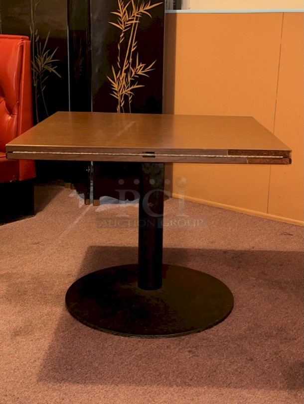 AMAZING! 36" Square to 51" Round Locking Drop Leaf Tabletop With Walnut Finish and Heavy Duty Weighted Base 36"/51" x 29" - Image 2 of 5