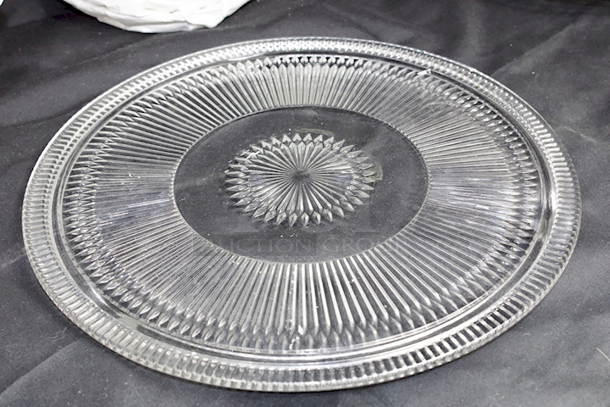 OUTSTANDING!! 52 Piece Glass and Ceramic Serving Set. (4) Orange Glass Patters, (5) Glass Candle Holders, (13) Hall China by Steelite International HL4340ABWA 12 oz. Round Bright White China Au Gratin / Shirred Egg Dish, (2) Glass Serving Dishes, (1) Oval Glass Serving Dish, (2) Ceramic Bowls, (2) Glass Star Candle Holders, (8) Vintage Glass Leaf Dishes - Image 7 of 12