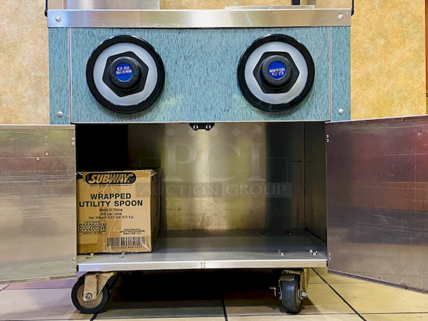 BEAUTIFUL! Soup Station With Sneeze Guard, San Jamar Soup Bowl Holders, Under Counter Storage, Condiment Holders, On Commercial Casters.  - Image 7 of 8