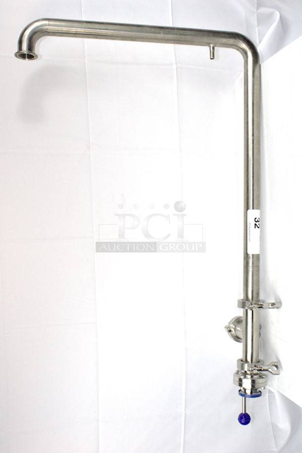 NEW/NEVER USED  1-1/2” Tri-Clamp CIP Arm With ¼” Hose Barb For Sight Glass Tubing (At Top), .”T” Valve With 1/4" NPT Fitting For Pressure Valve, 1-1/2” Tri-Clamp Butterfly Valve Drain.  - Image 2 of 5
