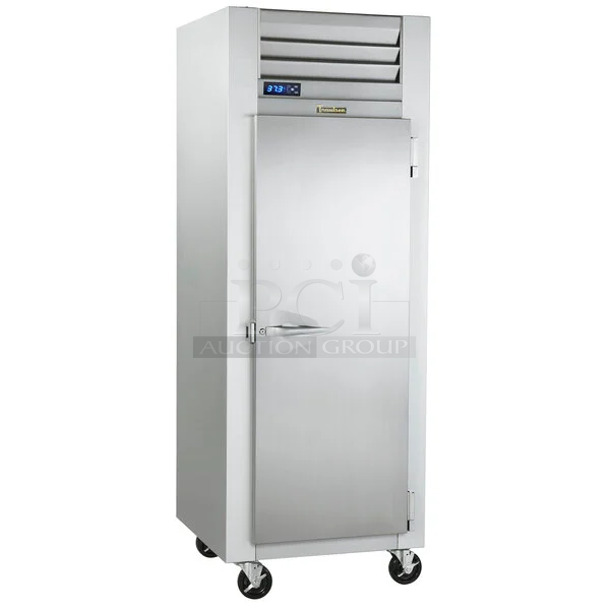 BRAND NEW! 2023 Traulsen G10010 Stainless Steel Commercial Single Door Reach In Cooler w/ Poly Coated Racks on Commercial Casters. 115 Volts, 1 Phase. Tested and Working! - Image 1 of 5