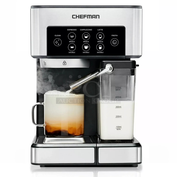 BRAND NEW SCRATCH AND DENT! 2023 Chefman Metal Countertop Espresso Machine. 115 Volts, 1 Phase. Tested and Working!  - Image 1 of 11