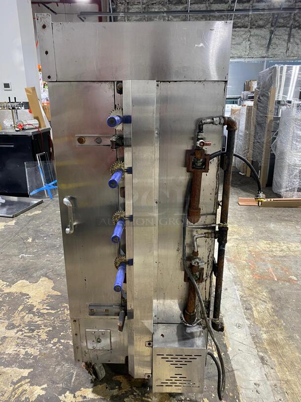Attias Commercial Natural Gas Powered 5 Skewer Chicken Rotisserie Machine! All Stainless Steel! On Casters!
 - Image 2 of 5