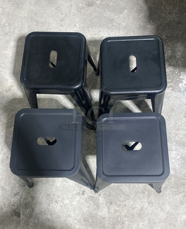 Black Stackable Metal Indoor / Outdoor Backless chair with Square Drain Seat - Image 2 of 2