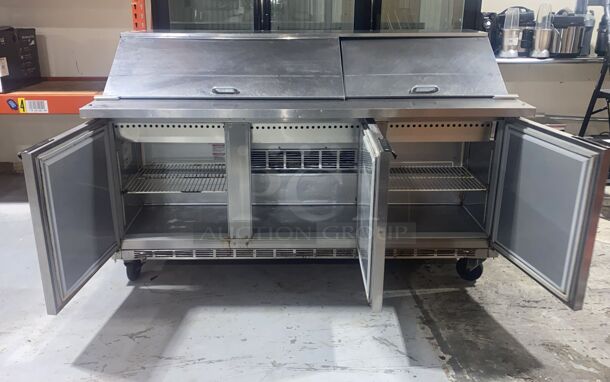 Beverage-Air SPE72-30M Elite Series 72" 3 Door Mega Top Dual Sided Refrigerated Sandwich Prep Table

 - Image 2 of 7