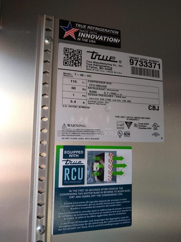 True T-49-HC 54" Two Section Reach In Refrigerator, (2) Right Hinge Solid Doors, 115v - Image 5 of 5