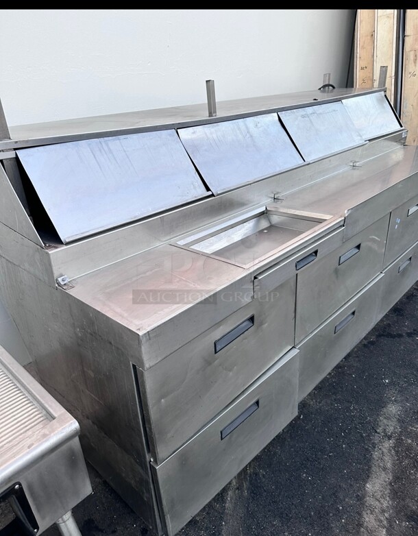 Working Delfield F18RC114 114 inch Three Door Refrigerated Pizza Prep Table - Image 8 of 8