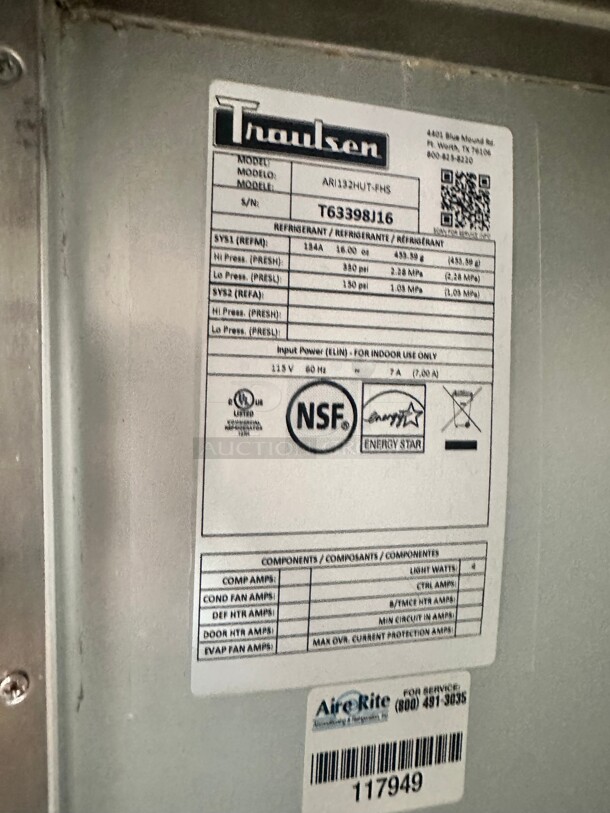 Late Model Traulsen ARI132HUT-FHS 36" Solid Door Roll-In Refrigerator 115 Volt Tested and Working - Image 5 of 7