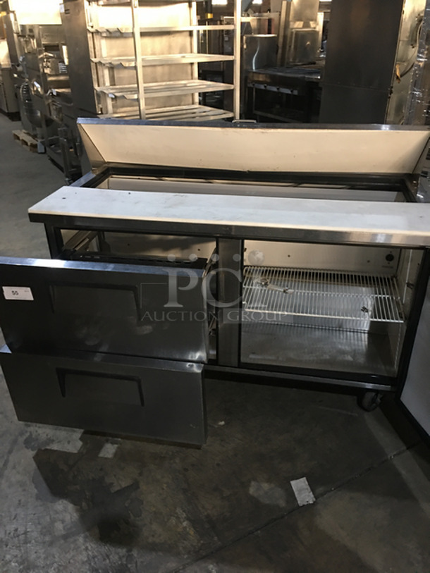 NICE! True Refrigerated Sandwich Prep Table! With Underneath Storage Space! With 2 Drawers! With Poly Coated Rack! With Commercial Cutting Board! All Stainless Steel! On Casters! Model: TSSU6016D2 SN: 8411708 115V 60HZ 1 Phase - Image 4 of 10