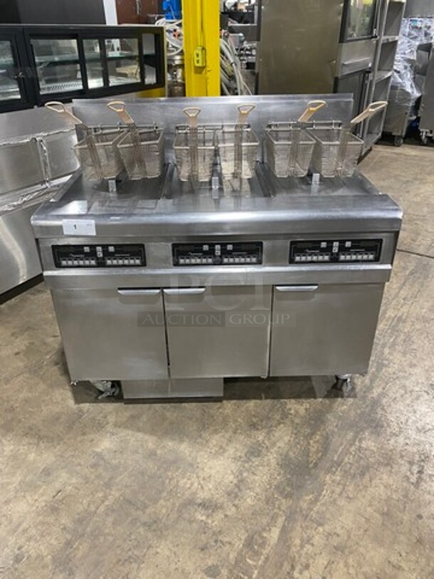 Frymaster Commercial LP Powered 3 Bay Deep Fat Fryer! With Metal Frying Baskets! All Stainless Steel! On Casters! Model: FPPH355CSD SN: 1202IE0089 - Image 1 of 12