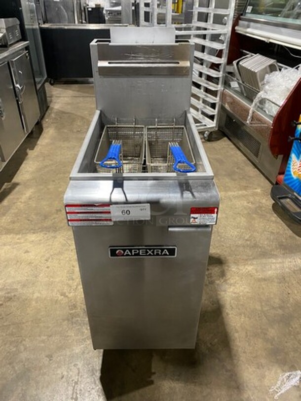 Apexra Commercial Natural Gas Powered Deep Fat Fryer! With 2 Metal Frying Baskets! All Stainless Steel! On Legs! - Image 1 of 8
