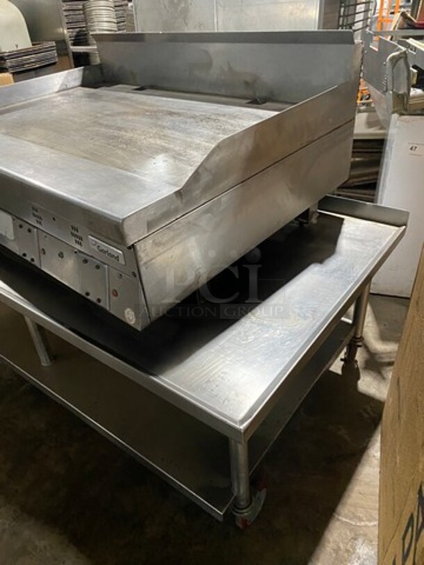 Garland Commercial Countertop Gas Powered Flat Griddle! With Back And Side Splashes! On Equipment Stand! With Storage Space Underneath! All Stainless Steel! On Casters! - Image 2 of 8