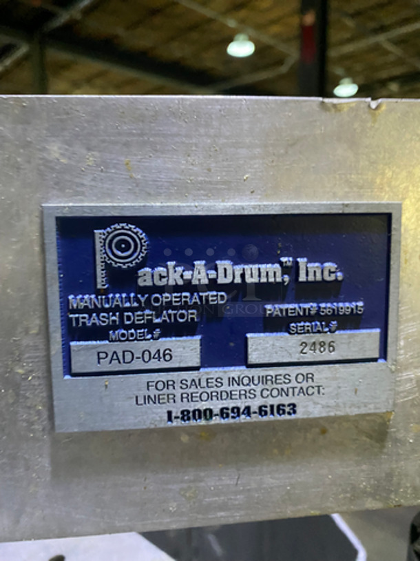 RARE FIND! Pack-A-Drum Commercial Manually Operated Trash Deflator! All Stainless Steel! - Image 7 of 8