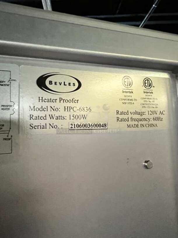 Brand New! In The Box! Bevles Electric Powered Warming/Proofing Cabinet! Holds Full Size Sheet Pans! Model HPC6836! 120V 1 Phase! On Commercial Casters! - Image 7 of 8
