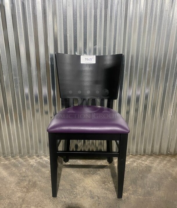 NEW! Square Back Solid Wood Dining Chairs With Purple Vinyl Seat! 3x Your Bid!