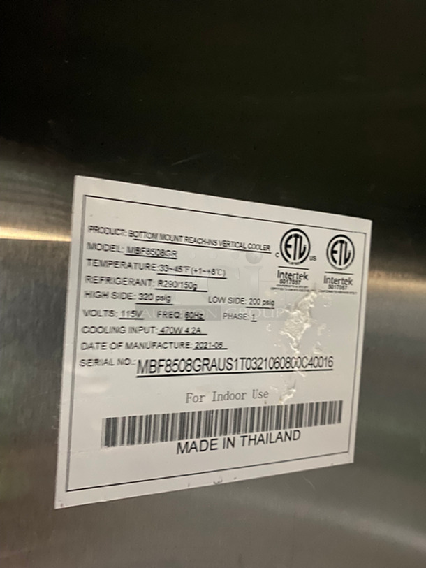 BEAUTIFUL! LIKE NEW! BARELY USED! LATE MODEL! 2021 Atosa Commercial 3 Door Reach In Refrigerator! With Poly Coated Racks! All Stainless Steel! On Casters! Still Under Manufacturers Warranty Model: MBF8508GR SN: MBF8508GRAUS1T0321060800C40016 115V 60HZ 1 Phase - Image 8 of 11