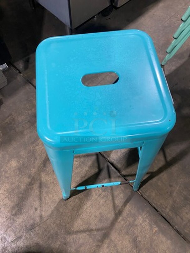LIKE NEW! Blue Coated Bar Height Metal Stools! With Footrest! 7x Your Bid! - Image 4 of 5