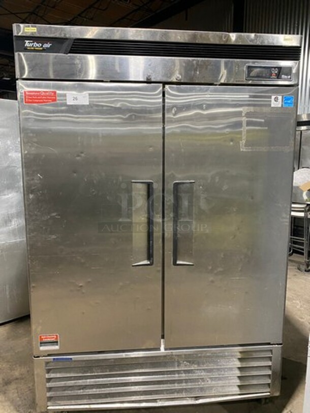 Turbo Air Commercial 2 Door Reach In Freezer! With Metal Racks! Solid Stainless Steel! On Casters! Model: TSF49SD SN: DF49SB9028 110/120V 60HZ 1 Phase