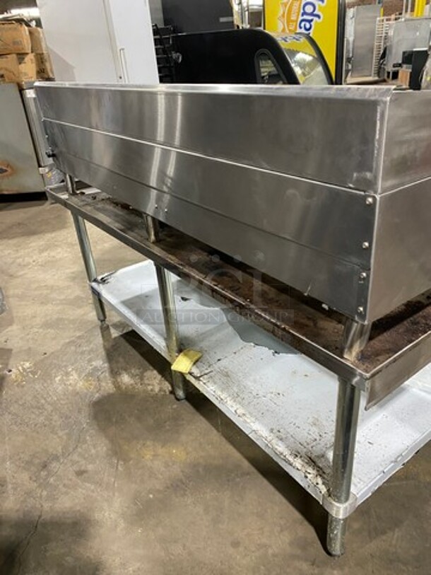 NEW! OUT OF THE BOX! CPG Commercial Countertop Natural Gas Powered Char Broiler Grill! With Back And Side Splashes! On Small Legs! On Equipment Stand! With Storage Space Underneath! All Stainless Steel! On Legs! SN: 2107003725 - Image 3 of 10