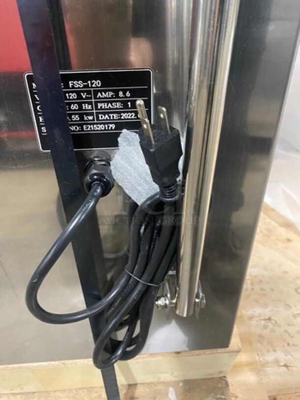 WOW! BRAND NEW! IN THE CRATE! Prepline Commercial Floor Style Reversible Dough Sheeter! Stainless Steel Body! Model: FSS120 SN: E21520179 120V 60HZ 1 Phase - Image 10 of 10