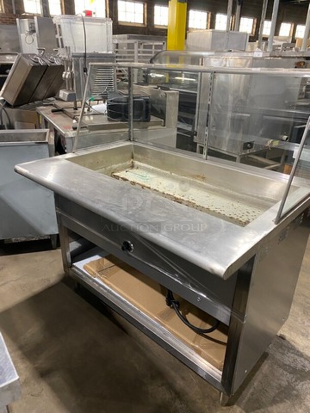 All Stainless Steel Commercial Electric Powered Steam Table! With Sneeze Guard! With Storage Space Underneath! All Stainless Steel! On Legs! Working When Removed! - Image 3 of 9