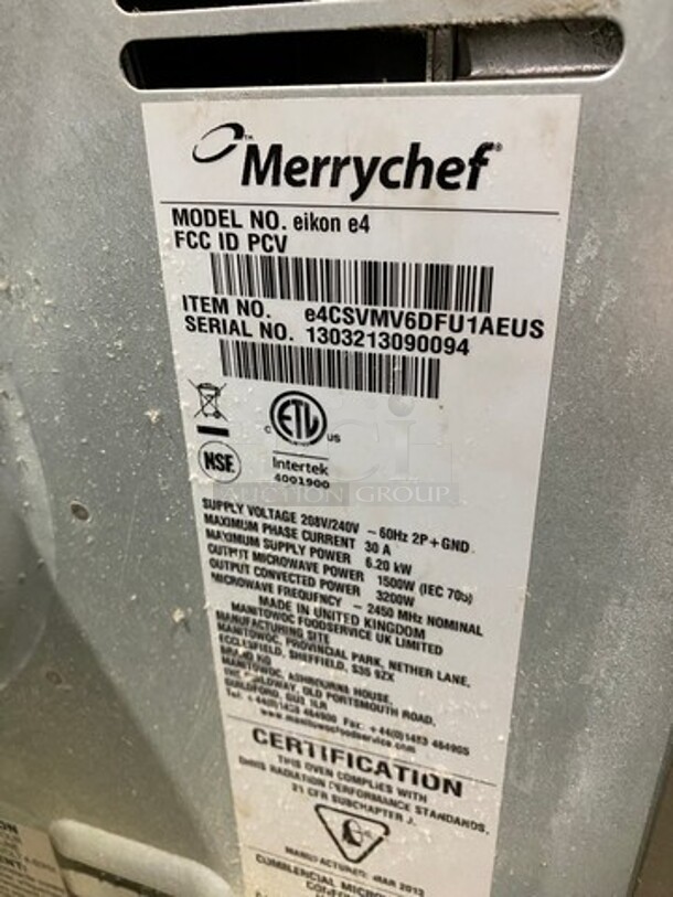 Merrychef Commercial Countertop Rapid Cook Oven! With Digital Touch Controls! With Oven Paddle! All Stainless Steel! Model: EIKONE4 SN: 1303213090094 208/240V - Image 5 of 8