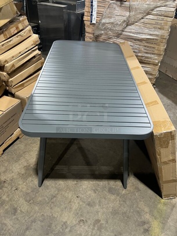 Brand New In The Box! DT All Alluminum Dark Gray Slats Dining Table! 30" By 60" With Legs! Perfect For Outdoors!  - Image 2 of 9