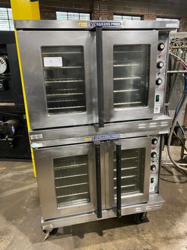 NICE! Bakers Pride Commercial Electric Powered Double Deck Convection Oven! With View Through Doors! All Stainless Steel! On Casters! CYCLONE SERIES! 2x Your Bid Makes One Unit! Working When Removed! 