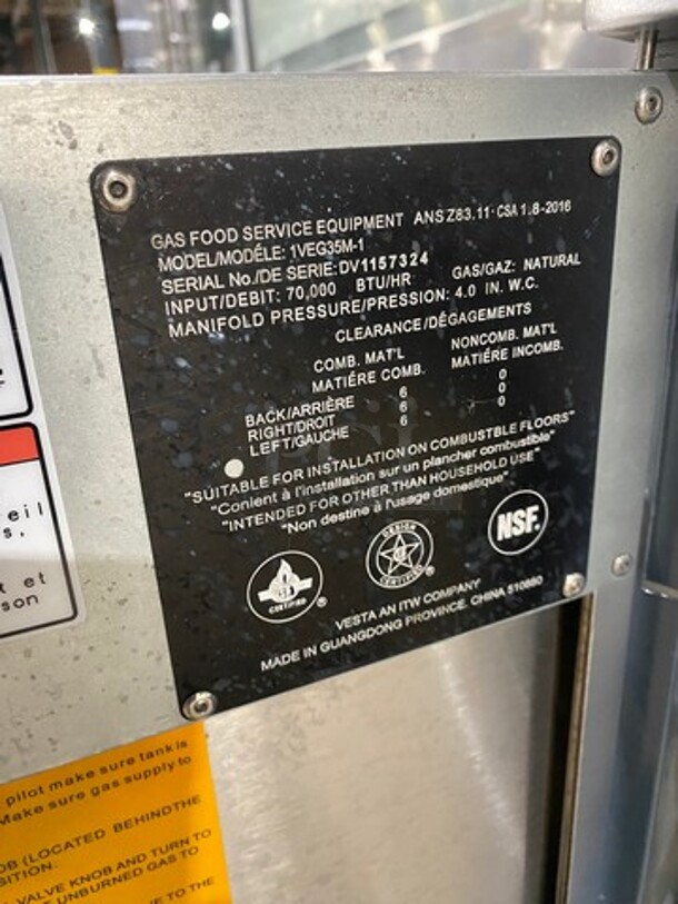 WOW! Vulcan Commercial Natural Gas Powered Deep Fat Fryer! With Frying Baskets! All Stainless Steel! On Castors! Working When Removed! Model: 1VEG35M1 SN: DV1157324 - Image 8 of 9