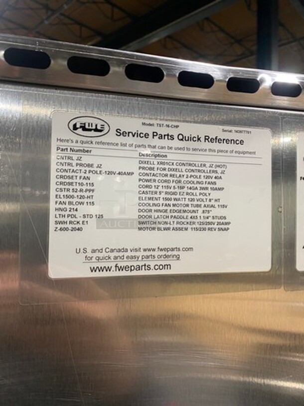 SWEET! FWE Single Door Electric Powered Food Warming Cabinet! Solid Stainless Steel! On Casters! Model: TST16CHP SN: 143977701 120V - Image 8 of 9