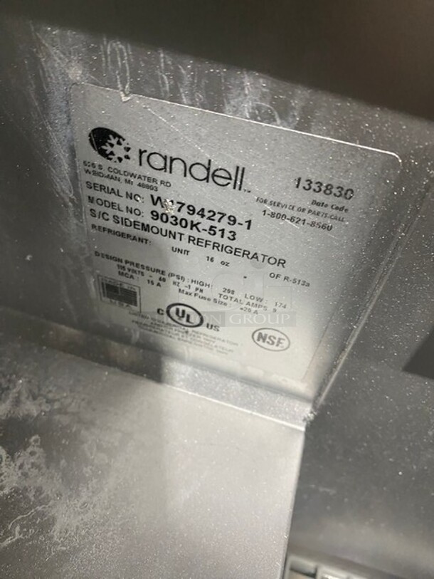 Randell Commercial Refrigerated Mega Top Sandwich Prep Table! With 2 Door Underneath Storage! All Stainless Steel! On Casters! MODEL 9030k-513 SN: W17942791 115V 1PH - Image 7 of 8
