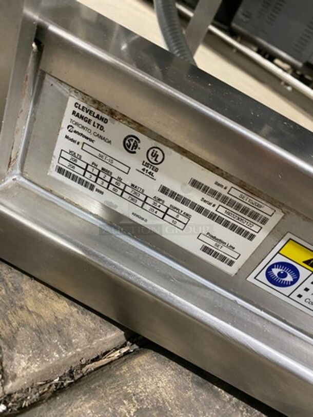 AWESOME! LATE MODEL! Cleveland Commercial Countertop 15 Gallon Tilting Soup Kettle/ Tilt Skillet! All Stainless Steel! Model: SET15 SN: 160323052122 208V 60HZ 1/3 Phase! Working When Removed!  - Image 7 of 8