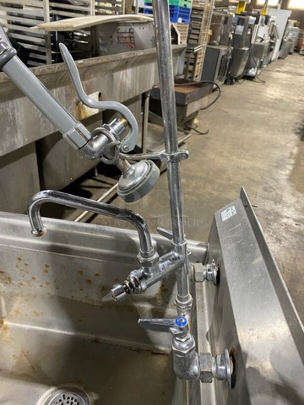 Sani Safe Commercial Single Compartment Dish Washing Sink! With Single Side Drain Board! With Jet Spray Assembly, Faucet And Handles! All Stainless Steel! On Legs! (Measurements Are With Out Jet Spray) - Image 6 of 9