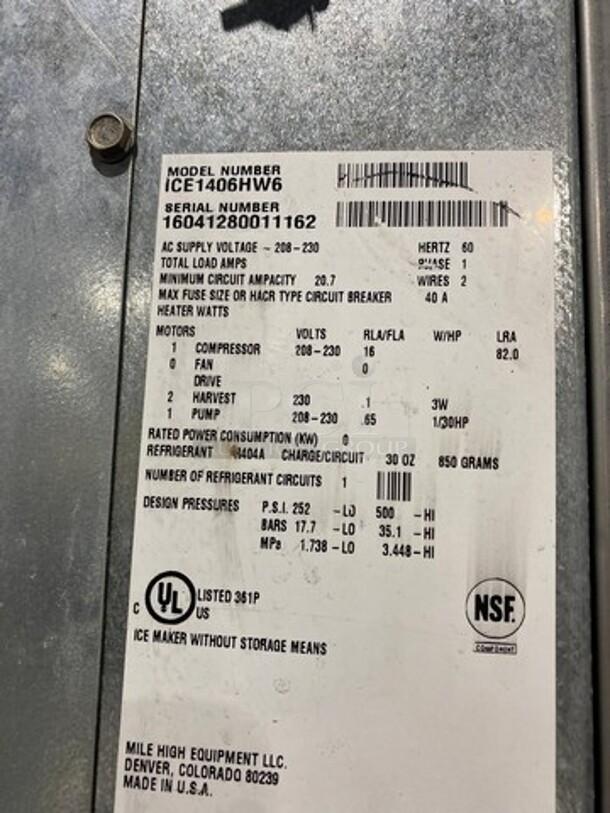 Ice-O-Matic Commercial Ice Maker Machine! On Commercial Ice Bin! All Stainless Steel! On Legs! 2x Your Bid Makes One Unit! Model: ICE1406HW6 SN: 16041280011162 208/230V 60HZ 1 Phase - Image 5 of 8