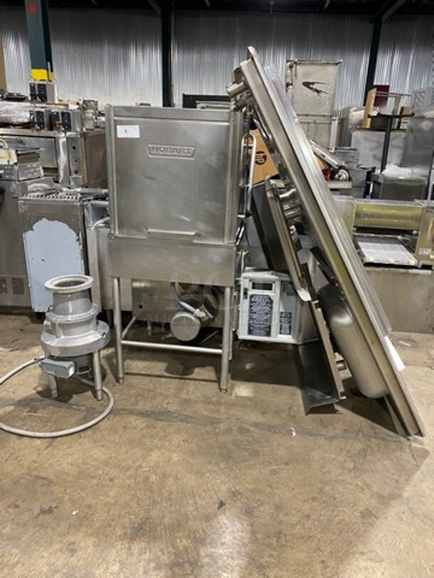 Hobart Heavy Duty Commercial Upright Pass-Through Dishwasher! With Entering & Receiving Wash Table! With Garbage Disposal! All Stainless Steel! On Legs!
