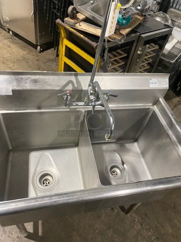 Advance Tabco Solid Stainless Steel Commercial 2 Compartment Dish Washing Sink! With Back Splash! With Jet Assembly Spray! On Legs! - Image 5 of 10