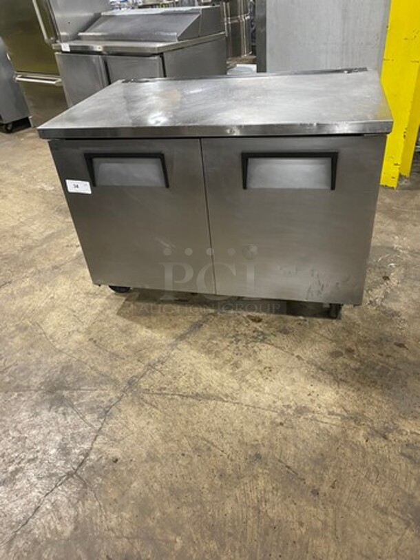 True Commercial 2 Door Refrigerated Lowboy/ Worktop Cooler! With Poly Coated Racks! All Stainless Steel! SN: 5349045 115V 60HZ 1 Phase