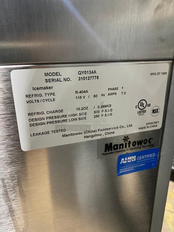 Manitowoc Commercial Undercounter Ice Maker Machine! All Stainless Steel! On Legs! Model: QY0134A SN: 310127778 115V 60HZ 1 Phase - Image 7 of 9