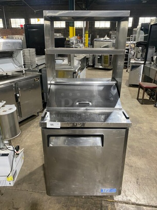 Turbo Air Refrigerated Salad Bar Island! With Double Over Head Shelf Storage! Single Door Storage Space Underneath! All Stainless Steel! On Casters! Model: MST28 115V - Image 1 of 9