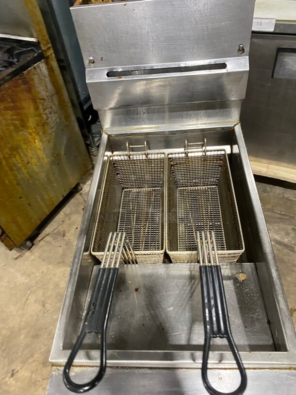 SWEET! DCS Commercial Natural Gas Powered Deep Fat Fryer! With Backsplash! With 2 Frying Baskets! All Stainless Steel! On Casters! WORKING WHEN REMOVED! - Image 5 of 7