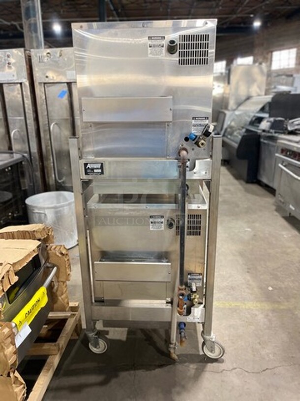 BEAUTIFUL! Accutemp Commercial Natural Gas Powered Double Deck Stand Mounted Boiler Less Steamer! All Stainless Steel! On Casters! 2x Your Bid Makes One Unit! WORKING WHEN REMOVED! Model: N61201E06000200 SN: 46145 - Image 7 of 11